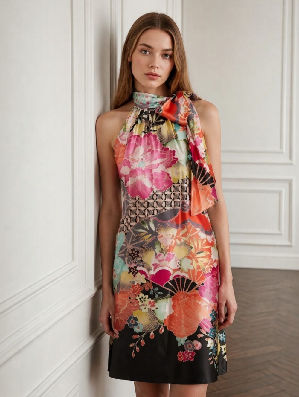 Trina Turk Japanese Floral Silk Dress Becoming Kiku Dress $125